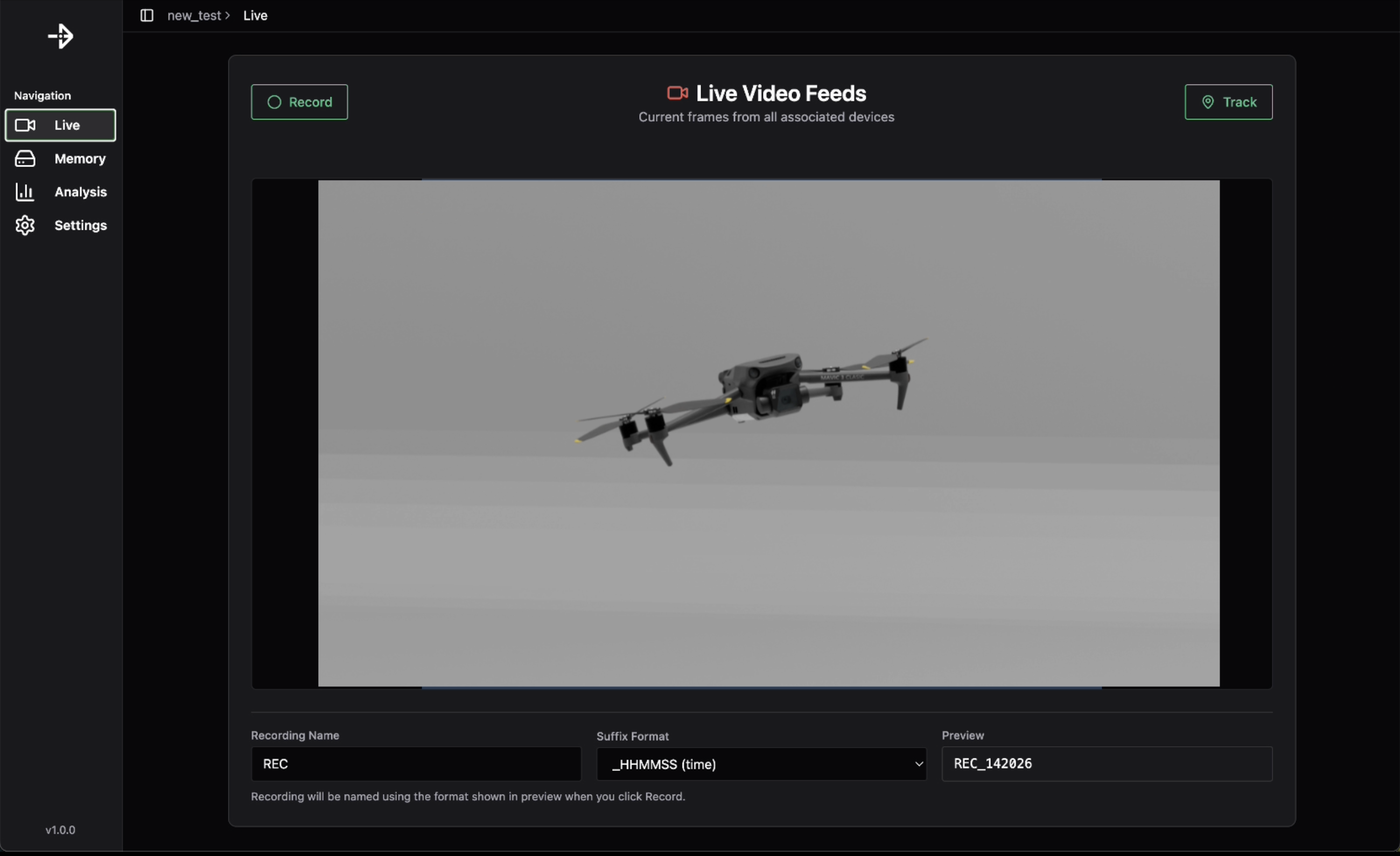 The DART Live app showing a live video feed during a capture.
